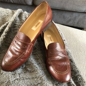 Talbots Vintage Snake Skin Leather Brown Loafers:8